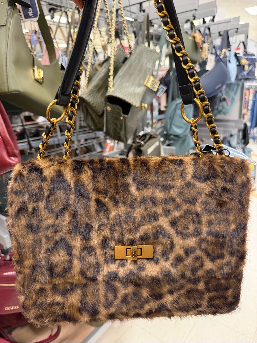Steve Madden Faux Fur Leopard Shoulder Bag - Brown